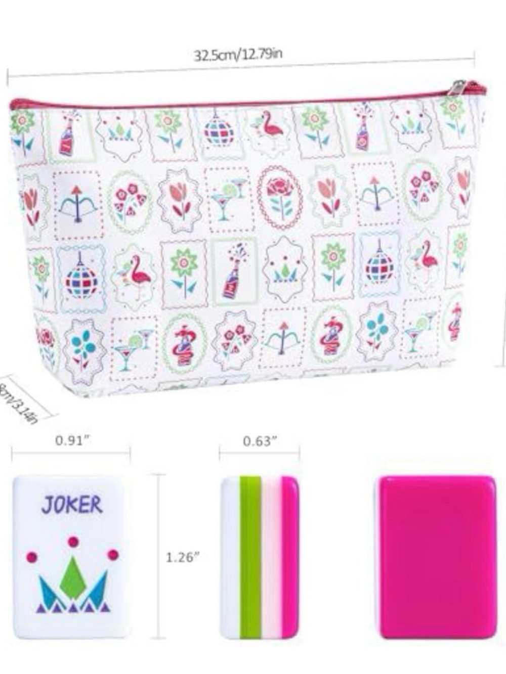 Premium Home Mahjong Set in White with Pink & Green Accents - Picture 5 of 13